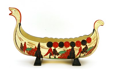 Lot 126 - A Clarice Cliff 'Red Trees and House' Viking boat centrepiece