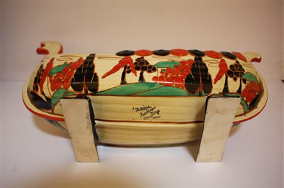 Lot 126 - A Clarice Cliff 'Red Trees and House' Viking boat centrepiece
