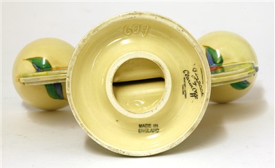 Lot 176 - A Clarice Cliff 'Delecia Citrus' twin-branch candlestick