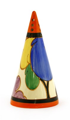 Lot 156 - A Clarice Cliff 'Autumn' conical sugar sifter