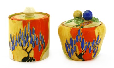 Lot 164 - A Clarice Cliff 'Windbells' preserve pot and cover