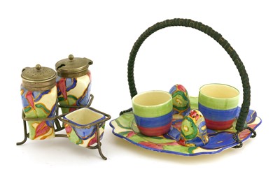 Lot 171 - A Clarice Cliff `Blue Chintz' two-egg cruet