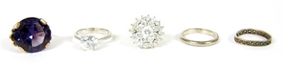 Lot 1049 - A single stone synthetic colour change corundum ring