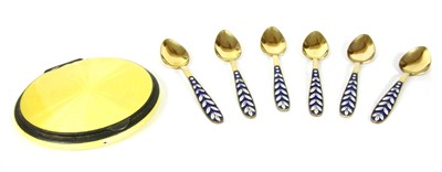 Lot 1088 - A German silver guilloché enamel compact
