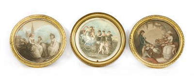 Lot 439 - Two pairs and two single circular gilt frames