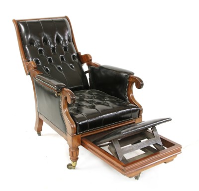 Lot 402 - A William IV mahogany and studded leather reclining library armchair