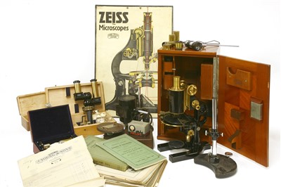 Lot 173 - A cased brass and lacquered 'Jena' microscope