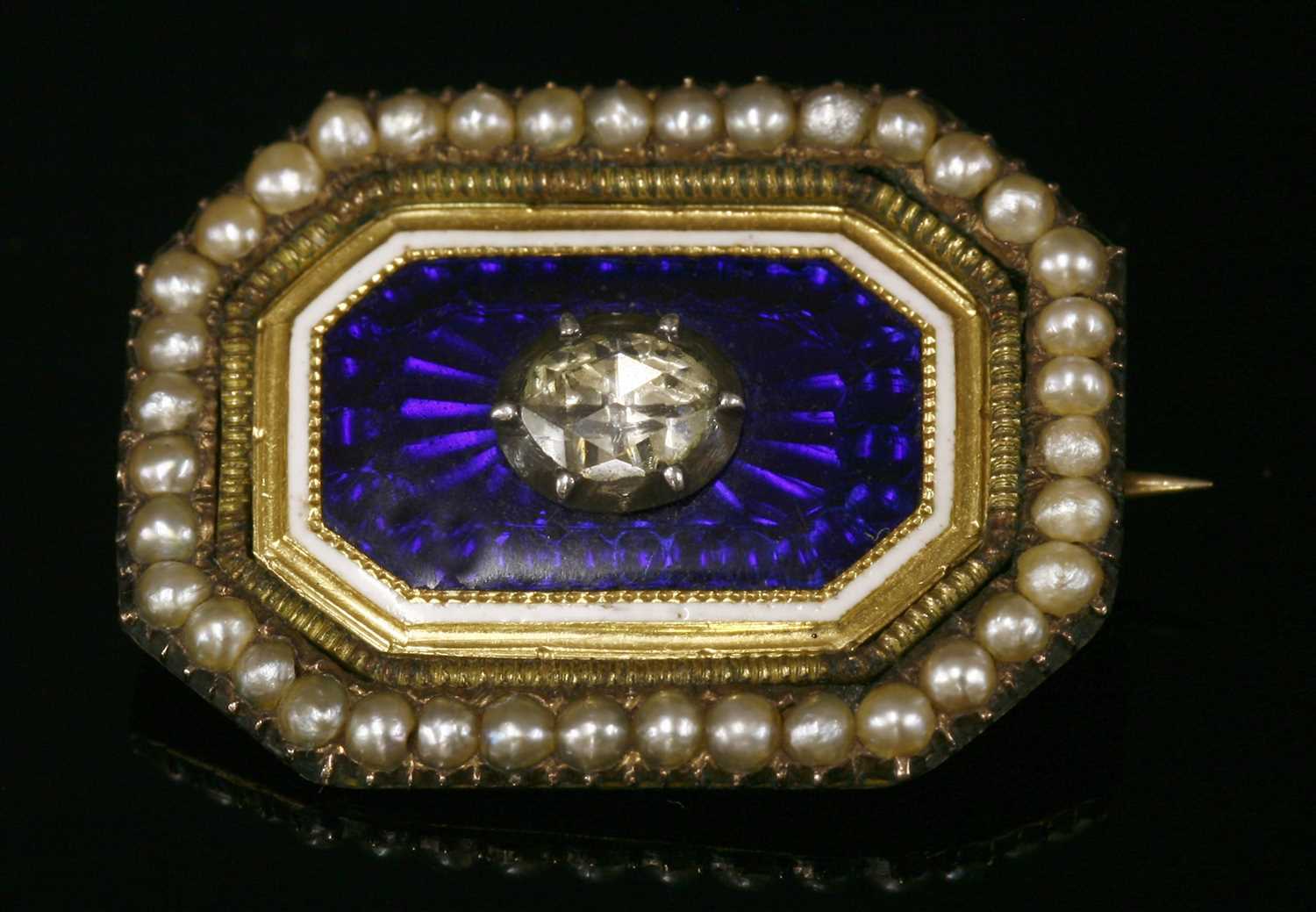 Lot 11 - A Georgian diamond, enamel and seed pearl brooch