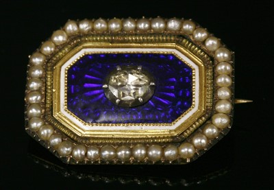 Lot 11 - A Georgian diamond, enamel and seed pearl brooch