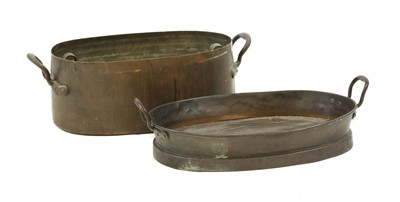 Lot 248 - A Victorian copper two section fish kettle of ovoid form