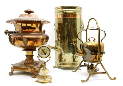 Lot 466 - A clock, two brass storm lanterns