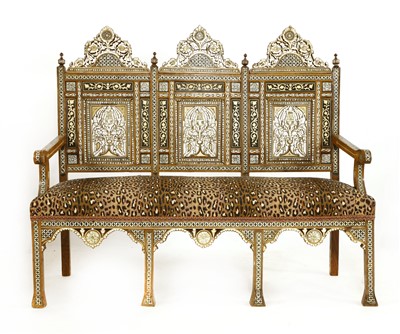 Lot 447 - A Middle Eastern hardwood, mother-of-pearl, ivory and abalone inlaid settee