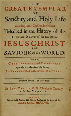 Lot 75 - THEOLOGY: 1- Taylor, J: The Great Exemplar of Sanctity and Holy Life.. In 3 parts.