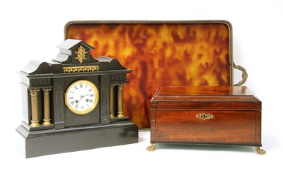 Lot 333 - A Victorian black slate mantel clock
