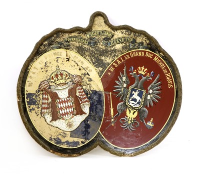 Lot 678 - A French polychrome and gilt decorated glass sign