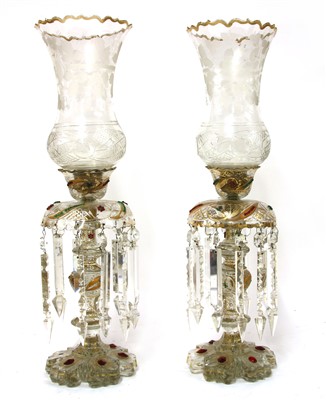 Lot 430 - A pair of Bohemian 'Persian market' glass lustres