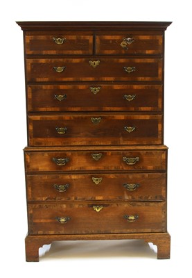 Lot 506 - A George III oak and mahogany crossbanded chest on chest