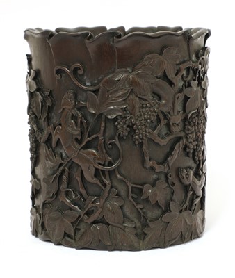Lot 162 - A Chinese wood brush pot