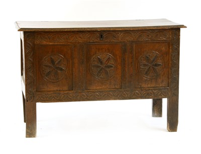 Lot 555 - A late 17th century oak panelled coffer