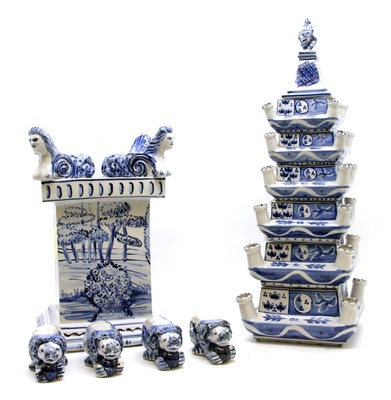 Lot 242 - A large Delft style staking pyramid tulip vase
