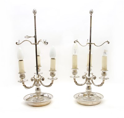 Lot 208 - A pair of silver plated bouillotte table lamps