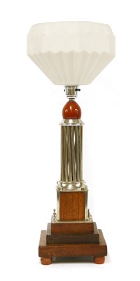 Lot 187 - An Art Deco silvered and mahogany table lamp
