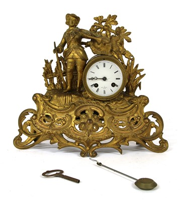 Lot 235 - A 19th century French spelter mantel clock