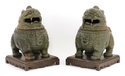 Lot 180 - A pair of Chinese hardstone incense burners