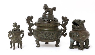 Lot 381 - Three Chinese bronze incense burners