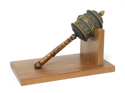 Lot 373 - A Tibetan bronze prayer wheel