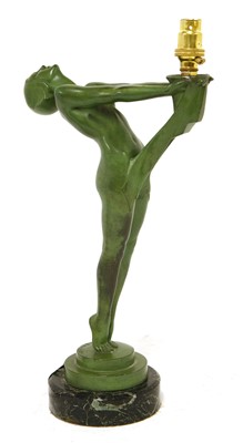 Lot 97 - An Art Deco-style patinated spelter table lamp