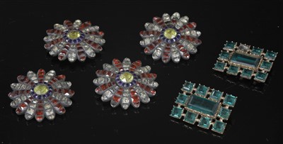 Lot 26 - A Georgian rectangular form gold and green paste set buckle/clasp or double brooch, c.1820