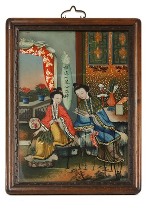 Lot 406 - A pair of Chinese reverse glass paintings