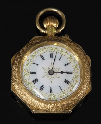 Lot 99 - A Swiss gold top wind open faced fob watch