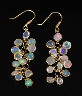 Lot 357 - A pair of gold opal drop earrings