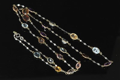 Lot 290 - A two colour gold assorted gemstone set chain