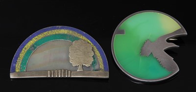 Lot 276 - A sterling silver and gold-faced rainbow brooch, c.1970