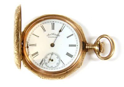 Lot 303 - A gold Waltham side wind Hunter fob watch