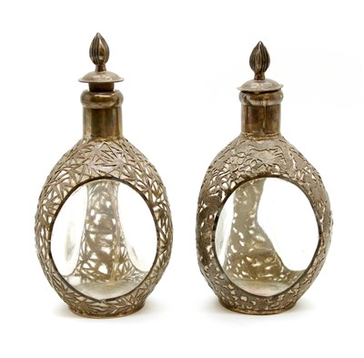 Lot 190 - Two Chinese silver and glass bottles