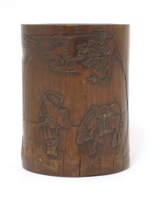 Lot 165 - A Chinese bamboo brush pot