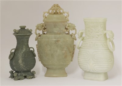 Lot 483 - A collection of three Chinese jade vases