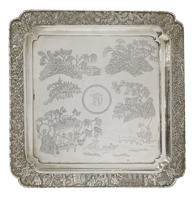 Lot 126 - A Chinese silver tray