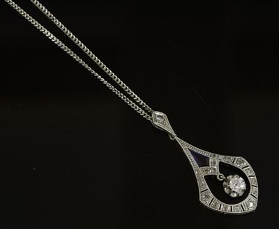 Lot 153 - A French Art Deco diamond and synthetic sapphire pendant, c.1925