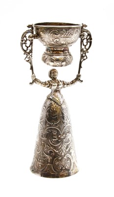 Lot 196 - A continental white metal wager cup