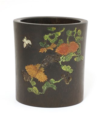Lot 163 - A Chinese hardwood brush pot