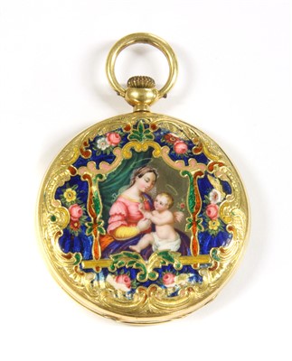 Lot 29 - A gold enamelled top wind hunter fob watch