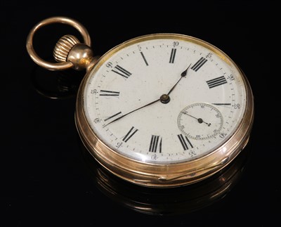 Lot 585 - A gold top wind pin set open-faced pocket watch