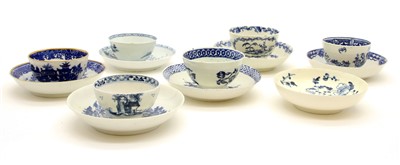 Lot 320 - A collection of 18th century blue and white tea bowls and saucers