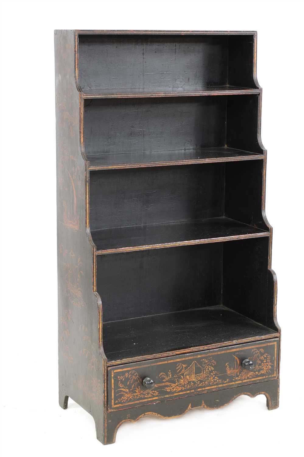 Lot 713 - A Regency black lacquered and gilt chinoiserie waterfall bookcase
