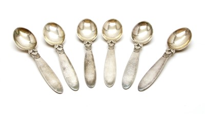 Lot 149 - Set of six Georg Jensen 'acorn' spoons